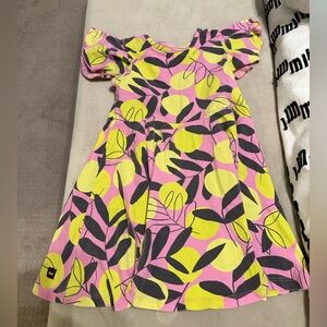 Tea Collection Girls Pink and Yellow Leaf Print Dress